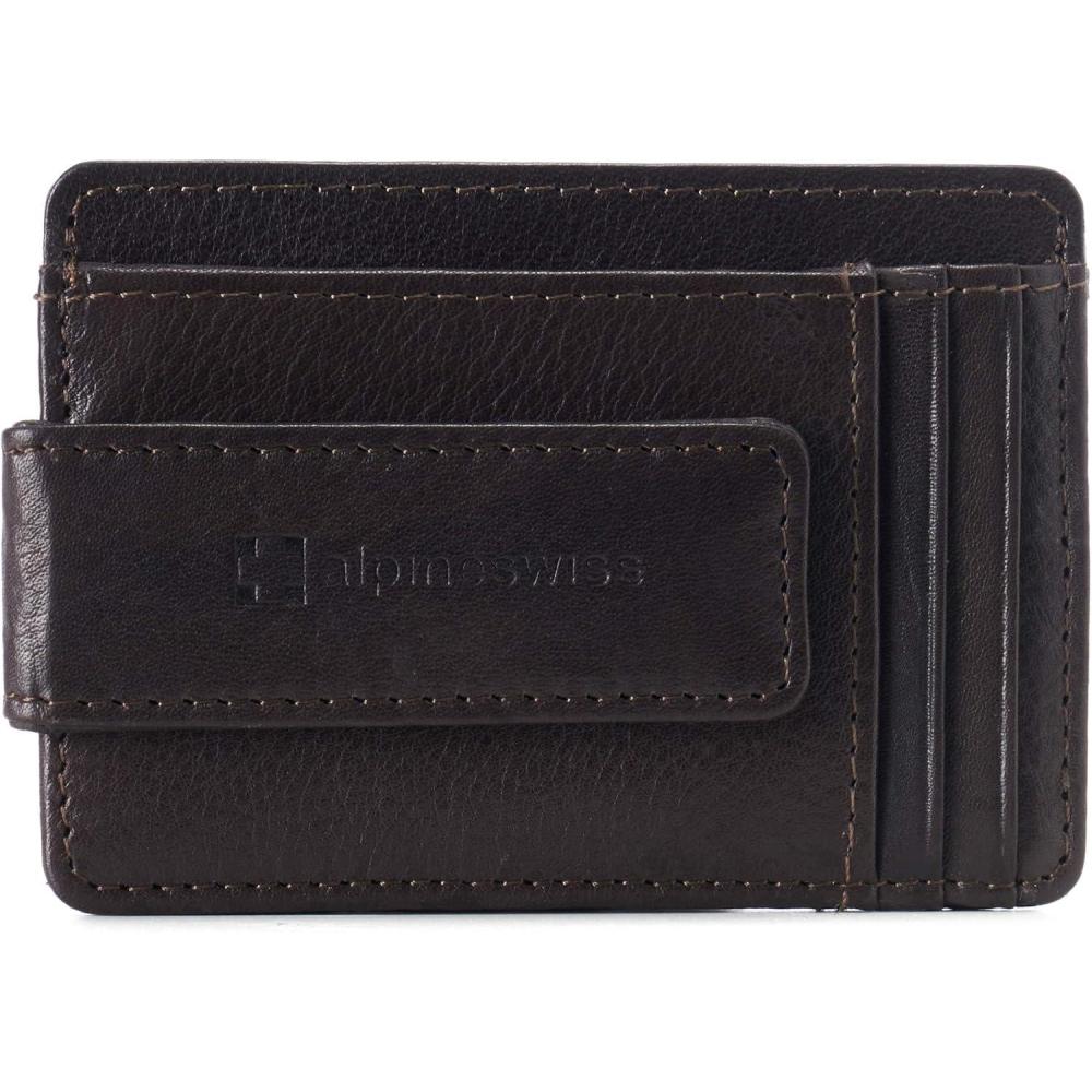 image:imageAlpine Swiss Harper Mens RFID Slim Money Clip Front Pocket Wallet Minimalist Leather ID Card Holder  RFID Slim Money Clip Front Pocket Minimalist ID Card HolderBrown