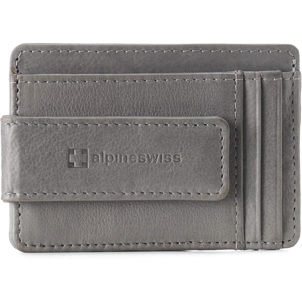image:imageAlpine Swiss Harper Mens RFID Slim Money Clip Front Pocket Wallet Minimalist Leather ID Card Holder  RFID Slim Money Clip Front Pocket Minimalist ID Card HolderGray