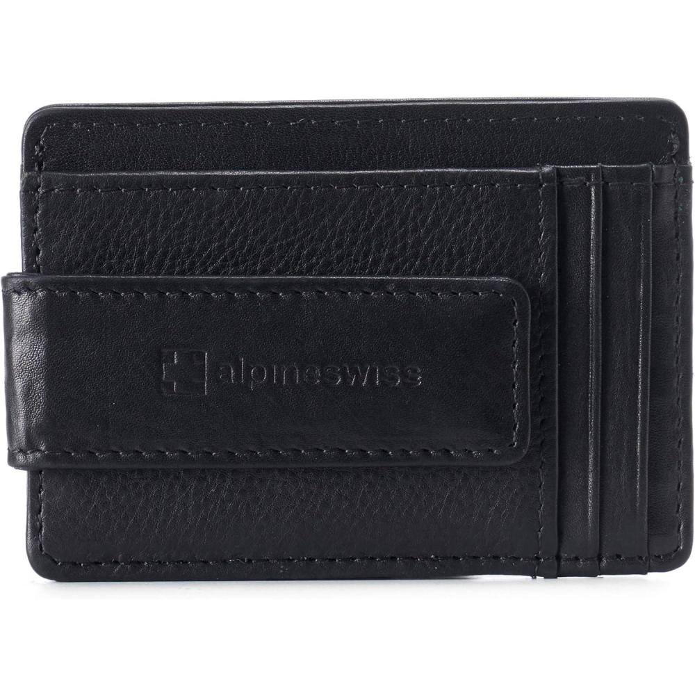 image:imageAlpine Swiss Harper Mens RFID Slim Money Clip Front Pocket Wallet Minimalist Leather ID Card Holder  RFID Slim Money Clip Front Pocket Minimalist ID Card HolderBlack
