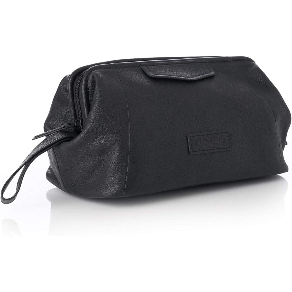image:imageAlpine Swiss Lauter Toiletry Bag Genuine Leather Shaving Kit Dopp Kit Travel CaseBlack