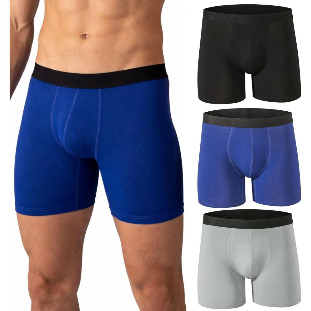 image:imageAlpine Swiss Mens Boxer Briefs 3 Pack Underwear Breathable Cotton Modal TrunksBlack Blue Gray
