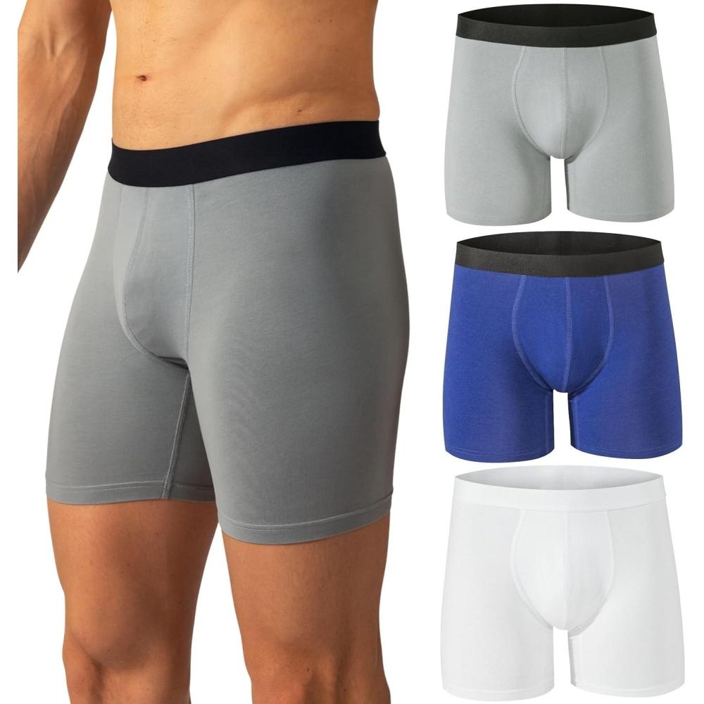 image:imageAlpine Swiss Mens Boxer Briefs 3 Pack Underwear Breathable Cotton Modal TrunksGray Blue White