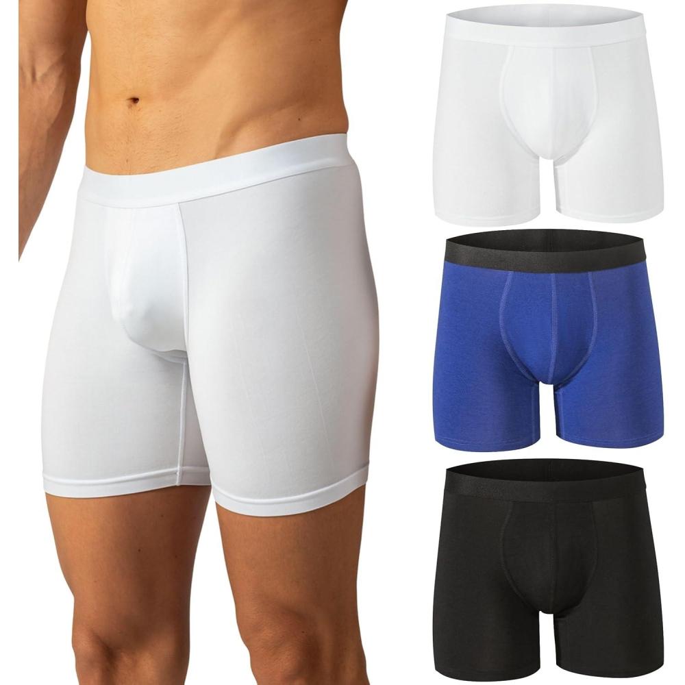 image:imageAlpine Swiss Mens Boxer Briefs 3 Pack Underwear Breathable Cotton Modal TrunksWhite Blue Black