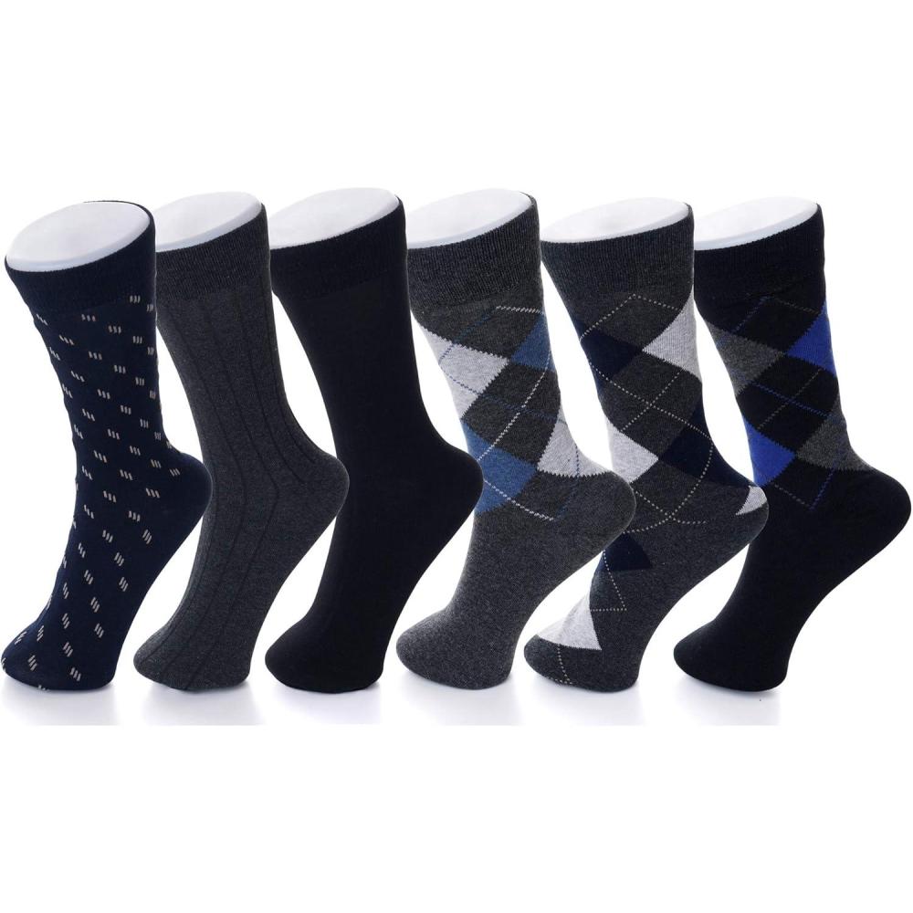 image:imageAlpine Swiss Mens Dress Socks 6 Pair Crew Sock Cotton Dress Socks for Men Solid Ribbed Argyle Pattern Multicolor Fun DesignsMulti Color