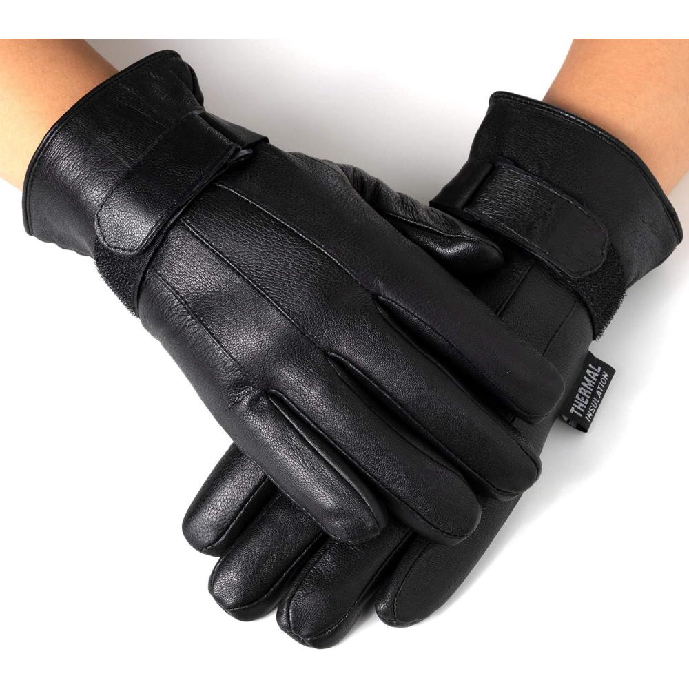 image:imageAlpine Swiss Mens Gloves Dressy Genuine Leather Warm Thermal Lined Wrist Strap