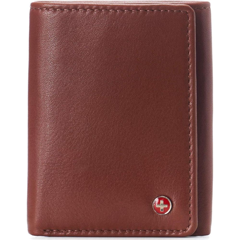 image:imageAlpine Swiss Mens Leon RFID Trifold Pocket Wallet  Genuine Leather Wallet for Men Slim Design with ID Window amp Multiple Card Slots Classic RFID Safe Pocket Wallet in gift boxTan