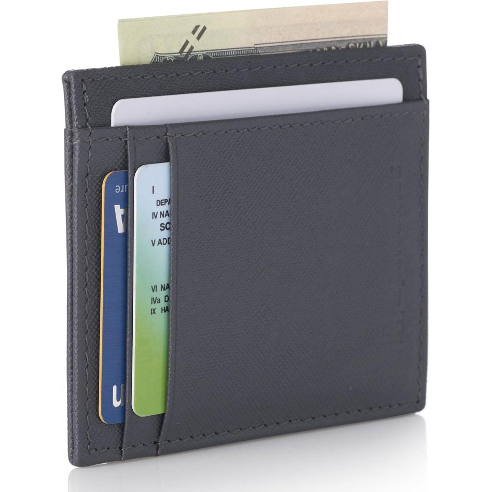 image:imageAlpine Swiss Mens RFID Wallet  Slim Minimalist Front Pocket ID Card Case  Genuine Leather  4 Card Slots  RFID BlockingCrosshatch Gray