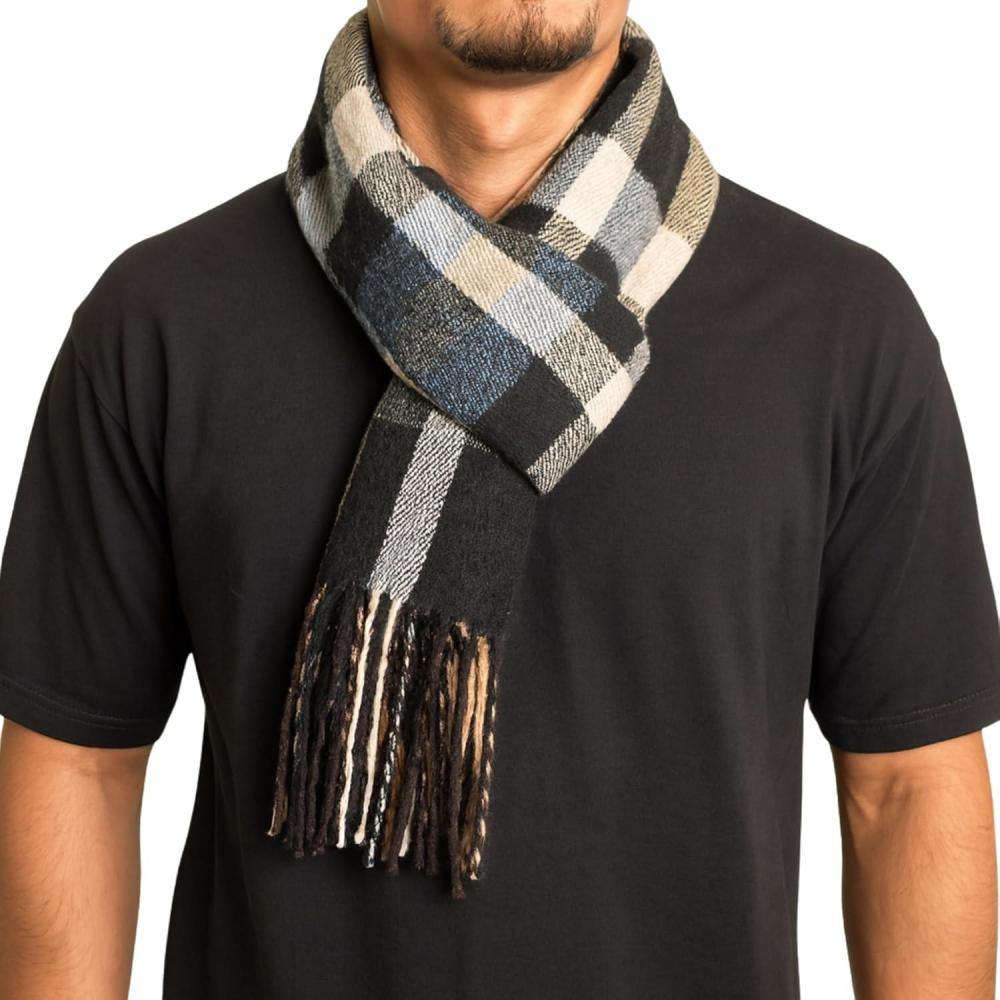 image:imageAlpine Swiss Mens Scarf Soft Knit Winter Scarves Plaid Striped or Solid Neck Covering Long Warm StylishBlack Blue