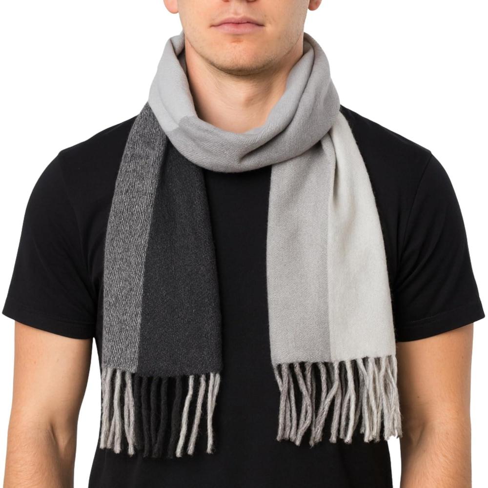image:imageAlpine Swiss Mens Scarf Soft Knit Winter Scarves Plaid Striped or Solid Neck Covering Long Warm StylishBlack Gray