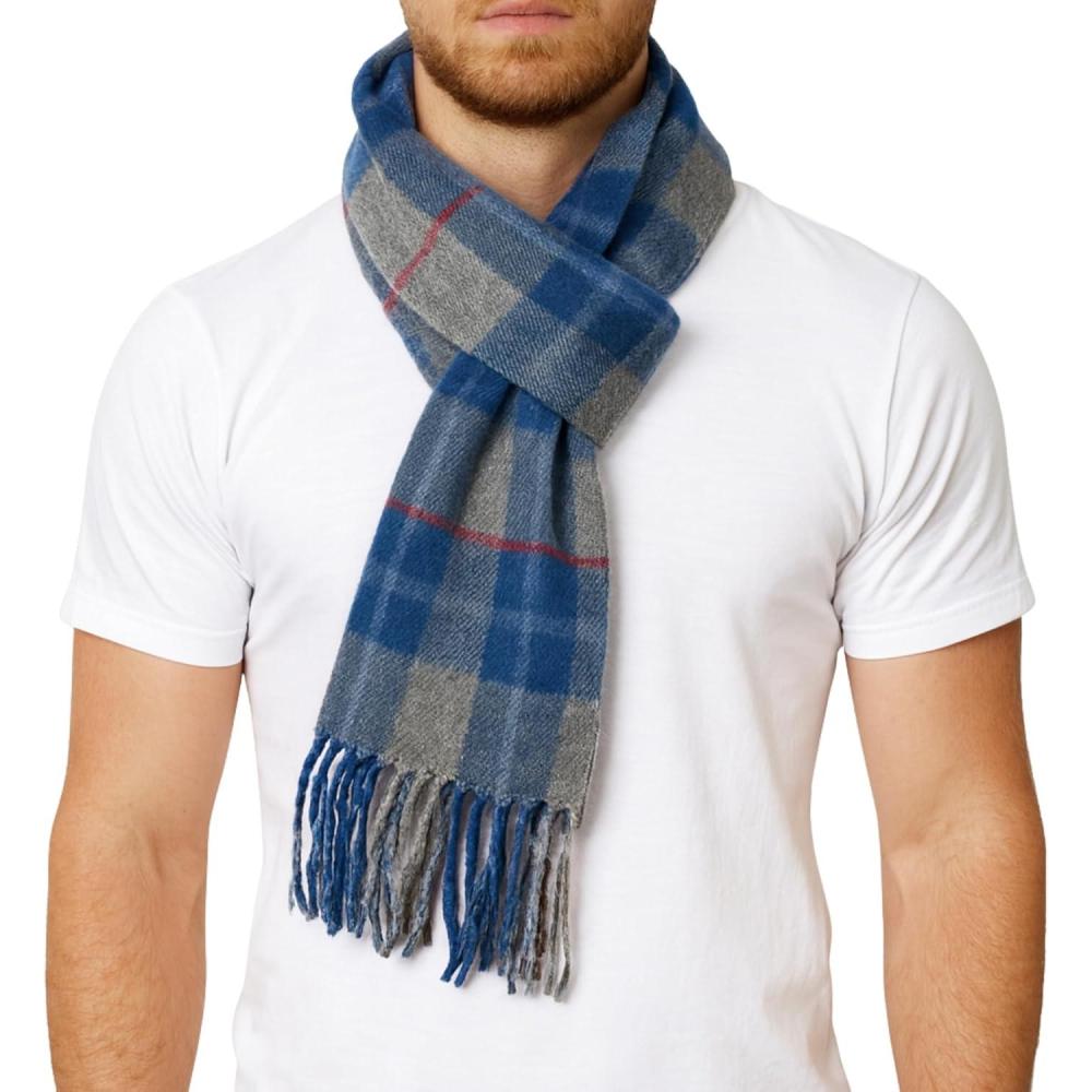 image:imageAlpine Swiss Mens Scarf Soft Knit Winter Scarves Plaid Striped or Solid Neck Covering Long Warm StylishBlue Gray Plaid