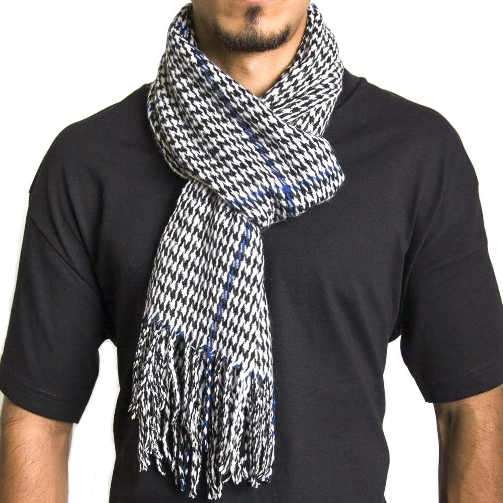 image:imageAlpine Swiss Mens Scarf Soft Knit Winter Scarves Plaid Striped or Solid Neck Covering Long Warm StylishBlue Houndstooth