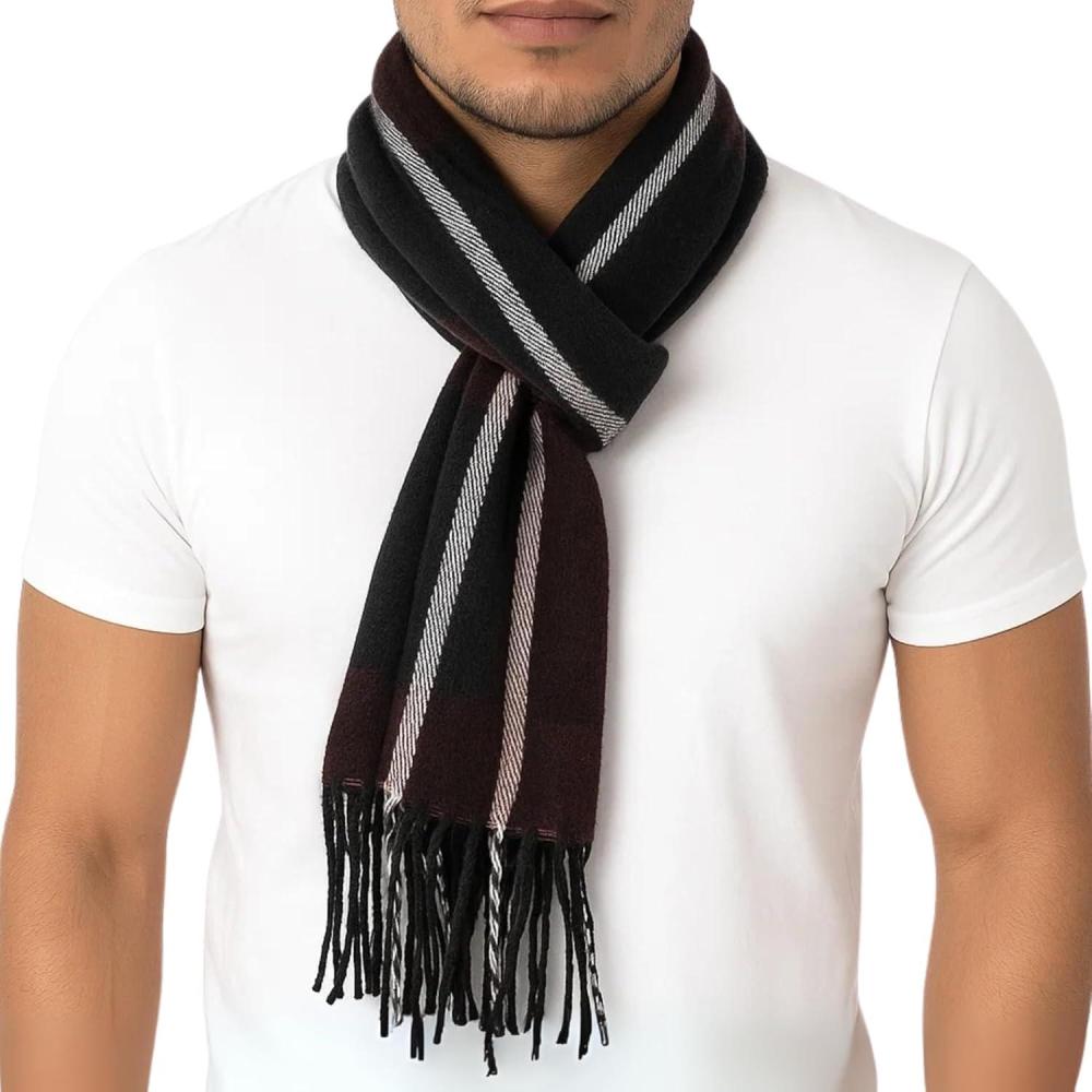image:imageAlpine Swiss Mens Scarf Soft Knit Winter Scarves Plaid Striped or Solid Neck Covering Long Warm StylishNavy Gray Maroon