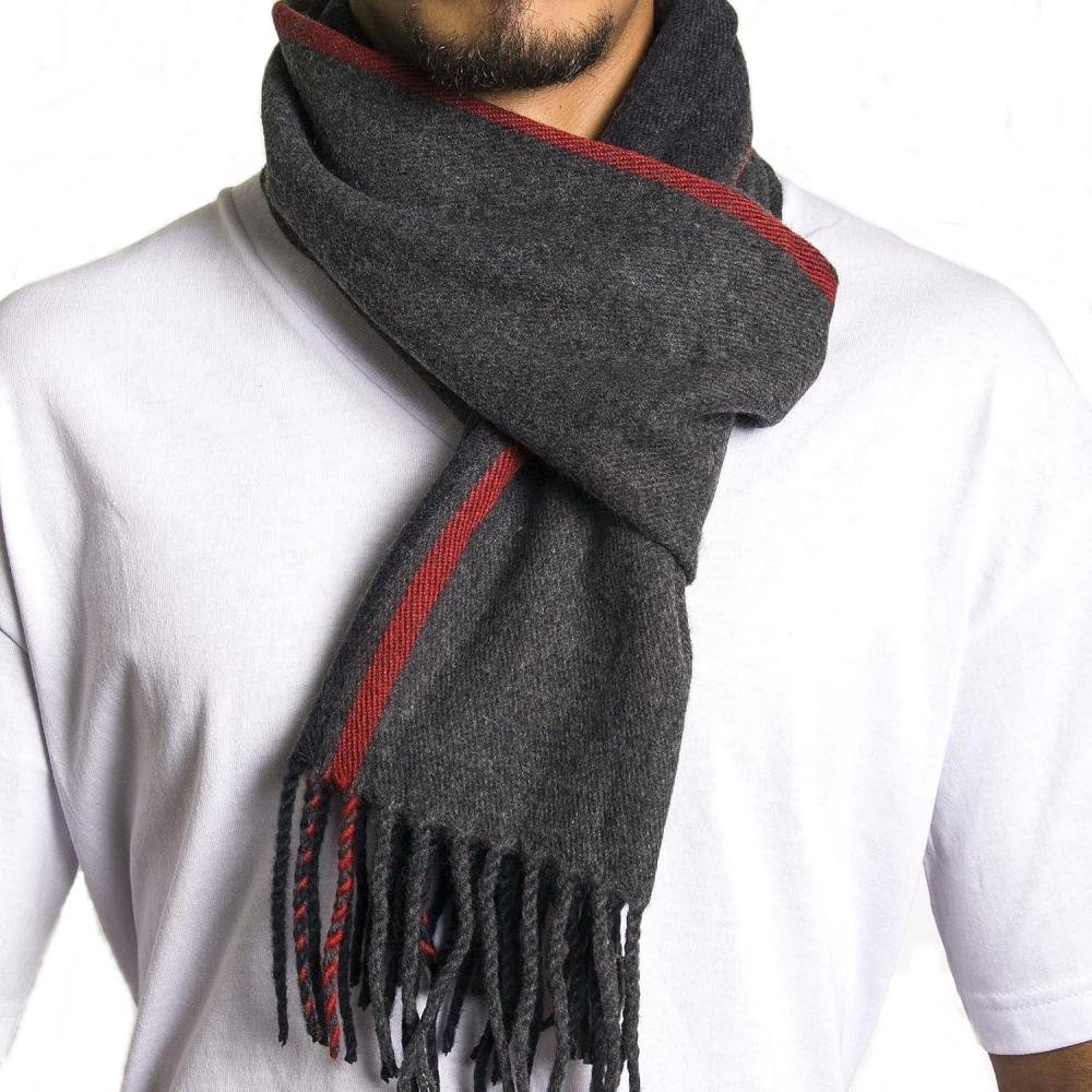 image:imageAlpine Swiss Mens Scarf Soft Knit Winter Scarves Plaid Striped or Solid Neck Covering Long Warm StylishRed Stripe