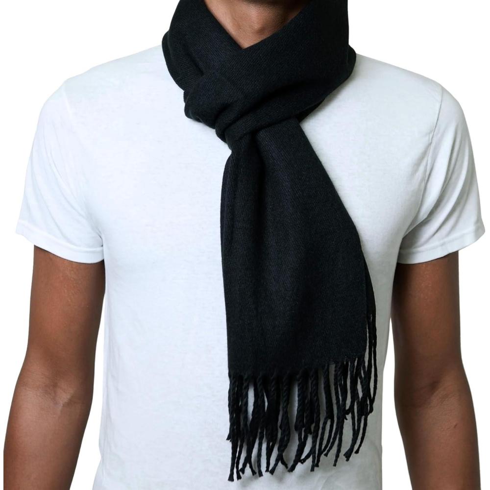 image:imageAlpine Swiss Mens Scarf Soft Knit Winter Scarves Plaid Striped or Solid Neck Covering Long Warm StylishSolid Black
