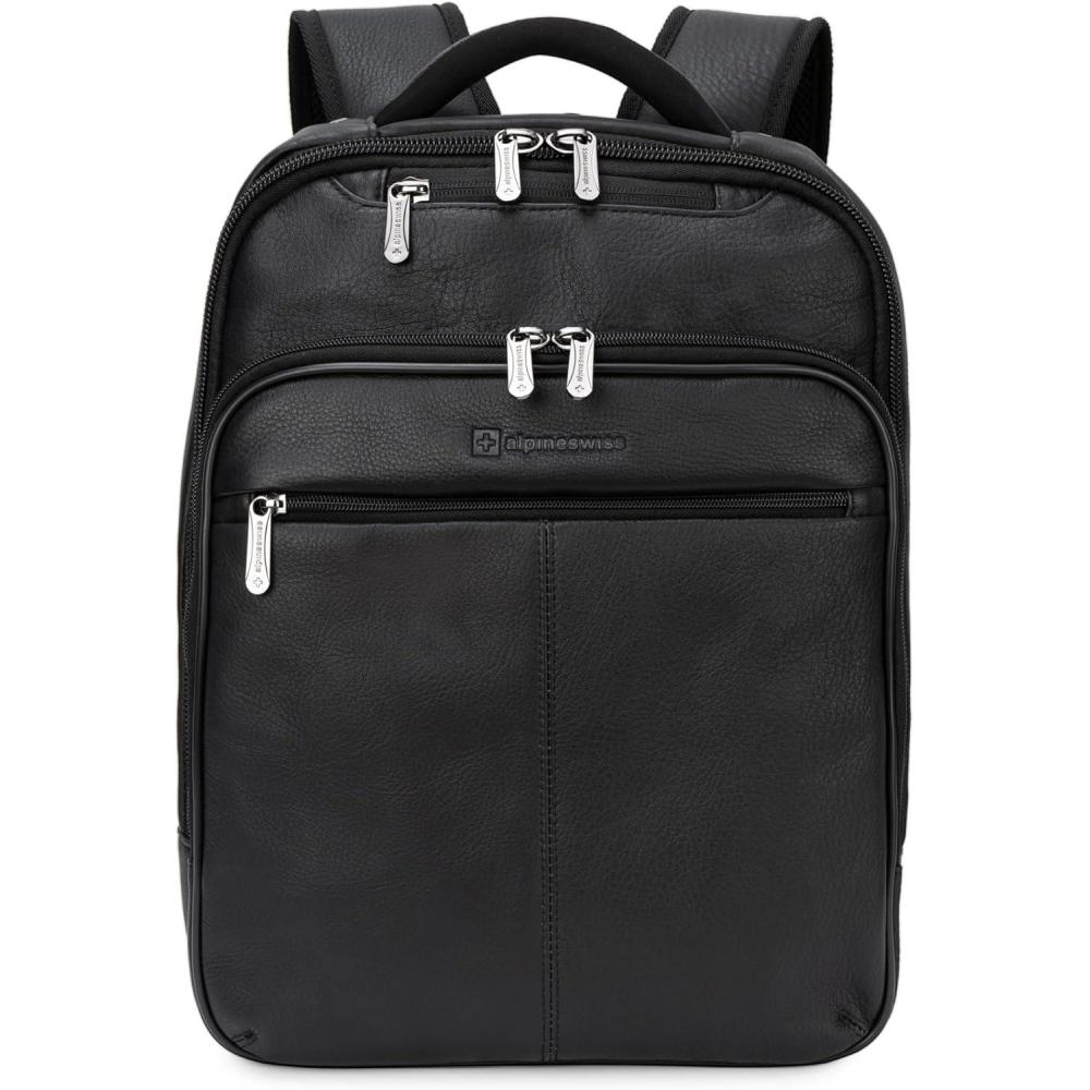 image:imageAlpine Swiss Olsen 13 Laptop Travel Backpack Genuine Leather Slim Business Travel Carry On DaypackBlack