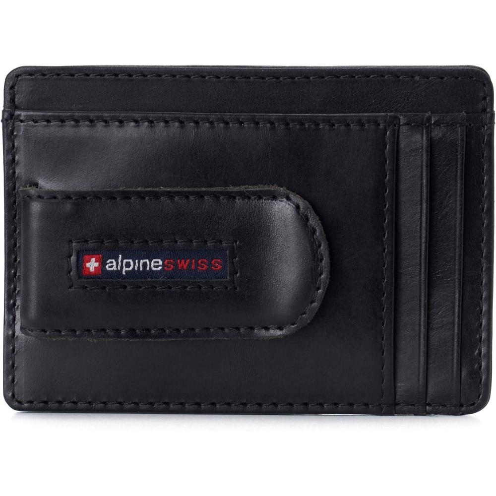 image:imageAlpine Swiss RFID Dermot Money Clip Front Pocket Wallet For Men Leather Hampton Collection Glossy Nappa BlackGlossy Nappa Black