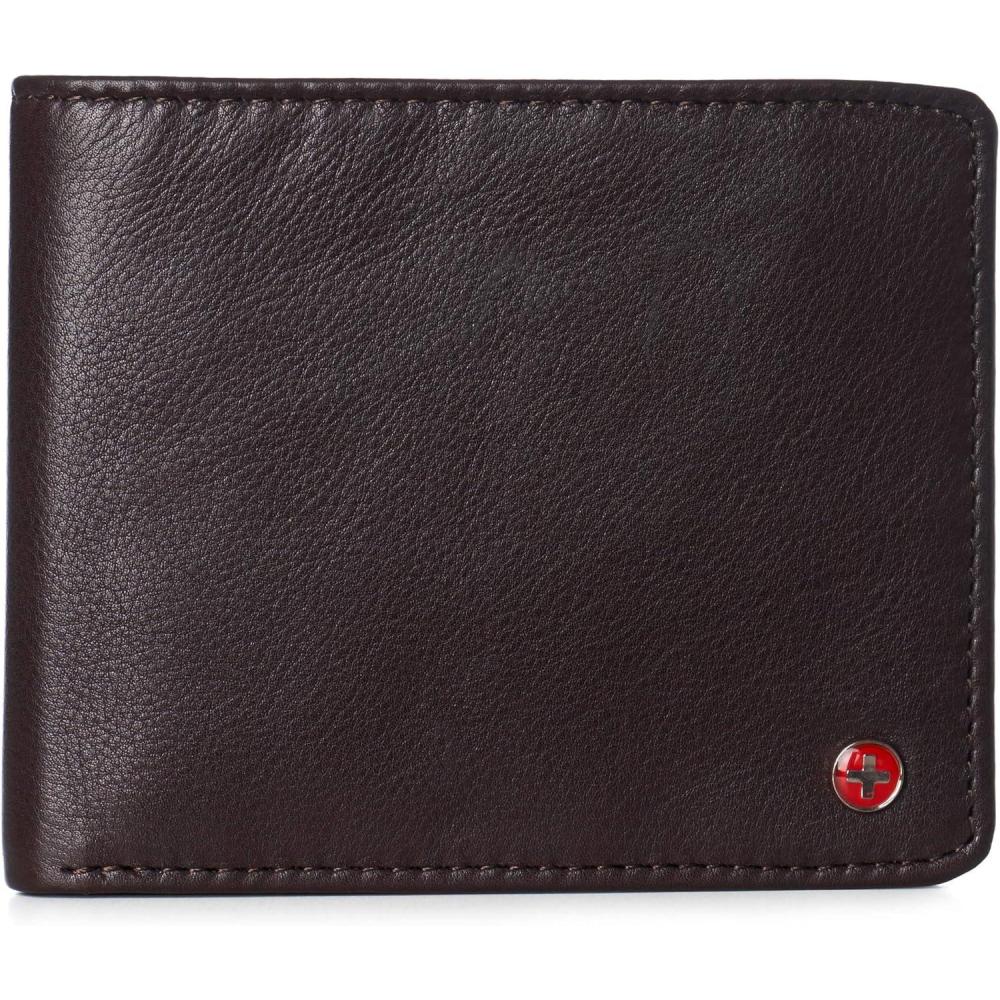 image:imageAlpine Swiss RFID Luka Mens Flip ID Wallet Deluxe Capacity ID Bifold With Divided Bill Section Camden Collection Soft Nappa BrownSoft Nappa Brown
