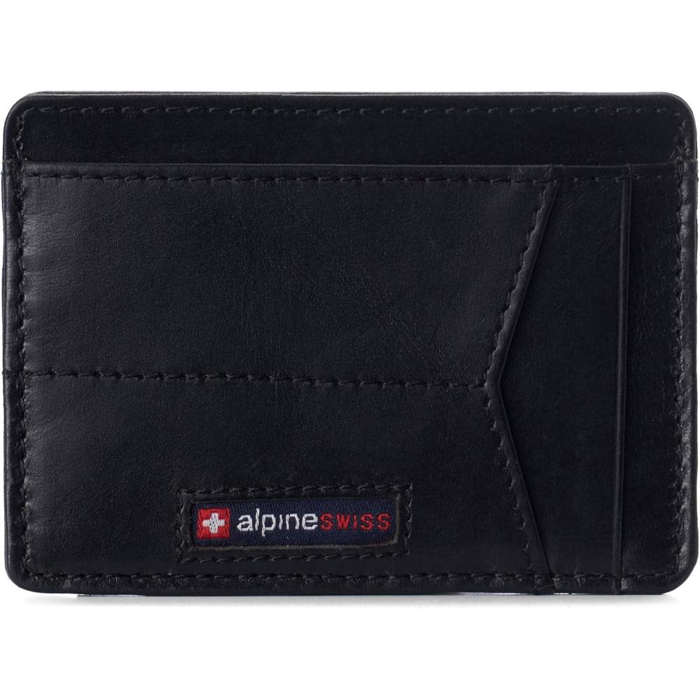 image:imageAlpine Swiss RFID Minimalist Oliver Front Pocket Wallet For Men Leather Hampton Collection Glossy Nappa BlackGlossy Nappa Black