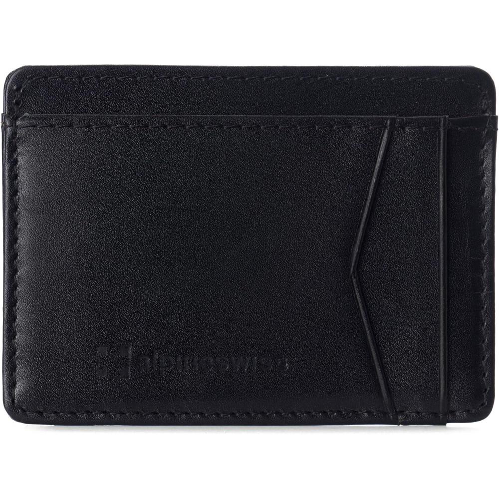 image:imageAlpine Swiss RFID Minimalist Oliver Front Pocket Wallet For Men Leather Hampton Collection Glossy Nappa BlackSmooth Finish Black