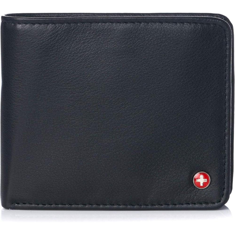 image:imageAlpine Swiss RFID Protected Mens Max Coin Pocket Bifold Wallet with Divided Bill Section Comes in a Gift BoxSoft Nappa Black