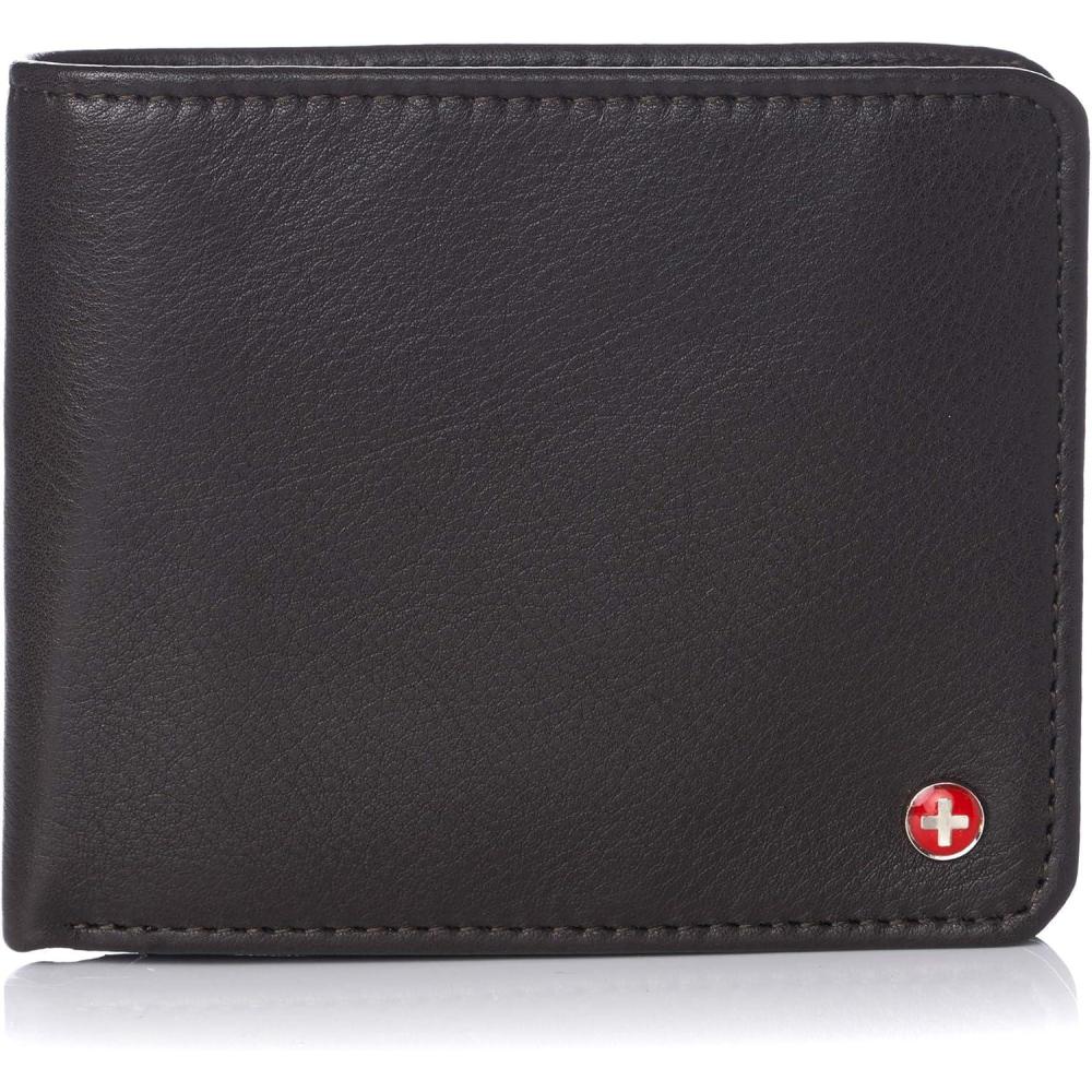 image:imageAlpine Swiss RFID Protected Mens Max Coin Pocket Bifold Wallet with Divided Bill Section Comes in a Gift BoxSoft Nappa Brown