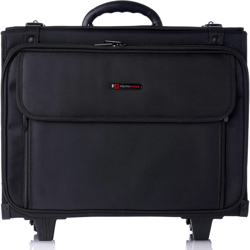 image:imageAlpine Swiss Rolling Briefcase  Laptop Bag For Men amp Women  Hard Side Catalog Case on Wheels  Legal Size File Dividers  Lawyers Attache Case  CarryOn Overnight Business Travel BagBlack