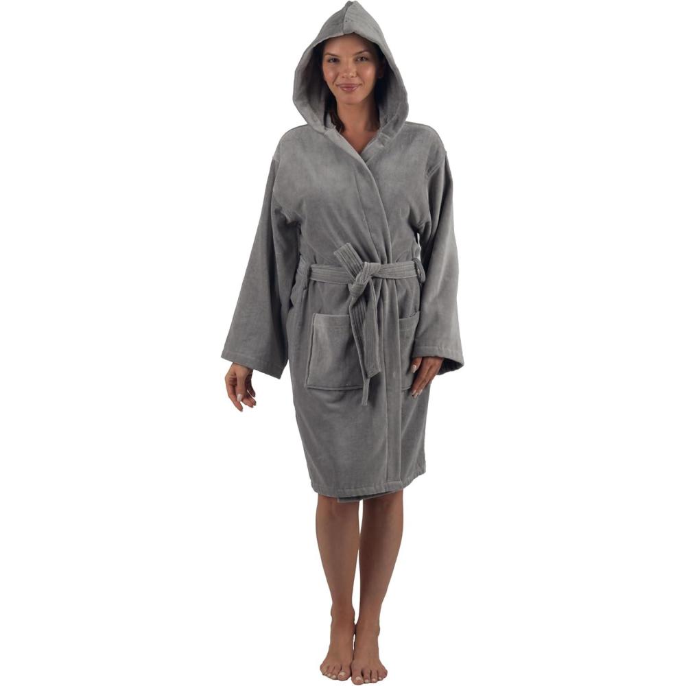 image:imageAlpine Swiss Stacy Women Hooded Bathrobe Cotton Terry Cloth Robe for Women Super Absorbent Quick Drying Luxury Hotel Spa RobeGray