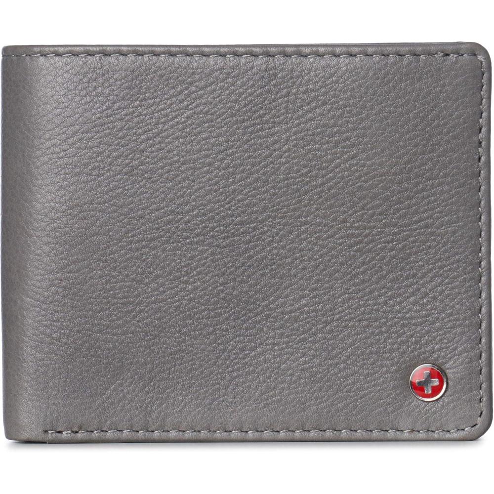 image:imageAlpine Swiss Wallet for Men Nolan Commuter Bifold Dual ID Windows for License Work Badge RFID Protection Divided Bill Section Gift Boxed Gray