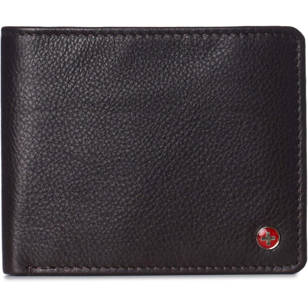 image:imageAlpine Swiss Wallet for Men Nolan Commuter Bifold Dual ID Windows for License Work Badge RFID Protection Divided Bill Section Gift Boxed Nubuck BlackBrown