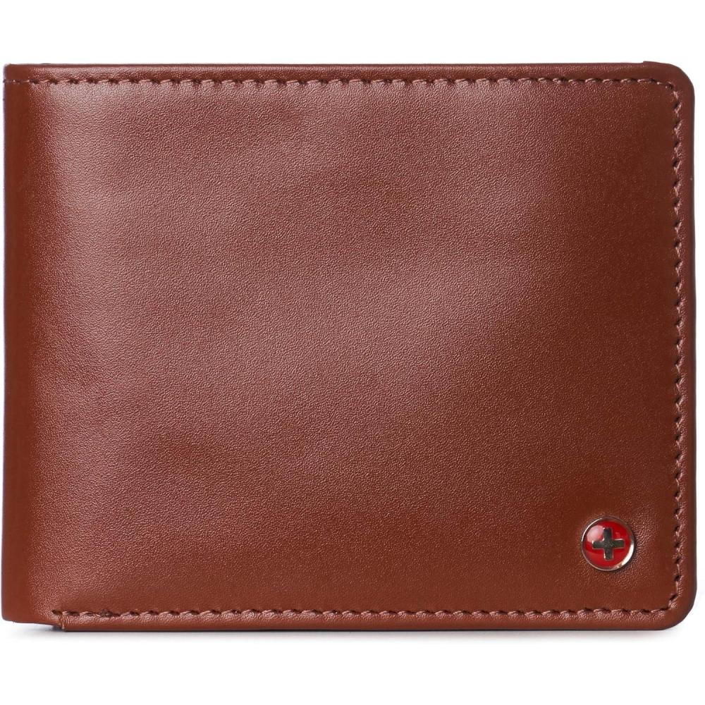 image:imageAlpine Swiss Wallet for Men Nolan Commuter Bifold Dual ID Windows for License Work Badge RFID Protection Divided Bill Section Gift Boxed Nubuck BlackSmooth Finish Tan