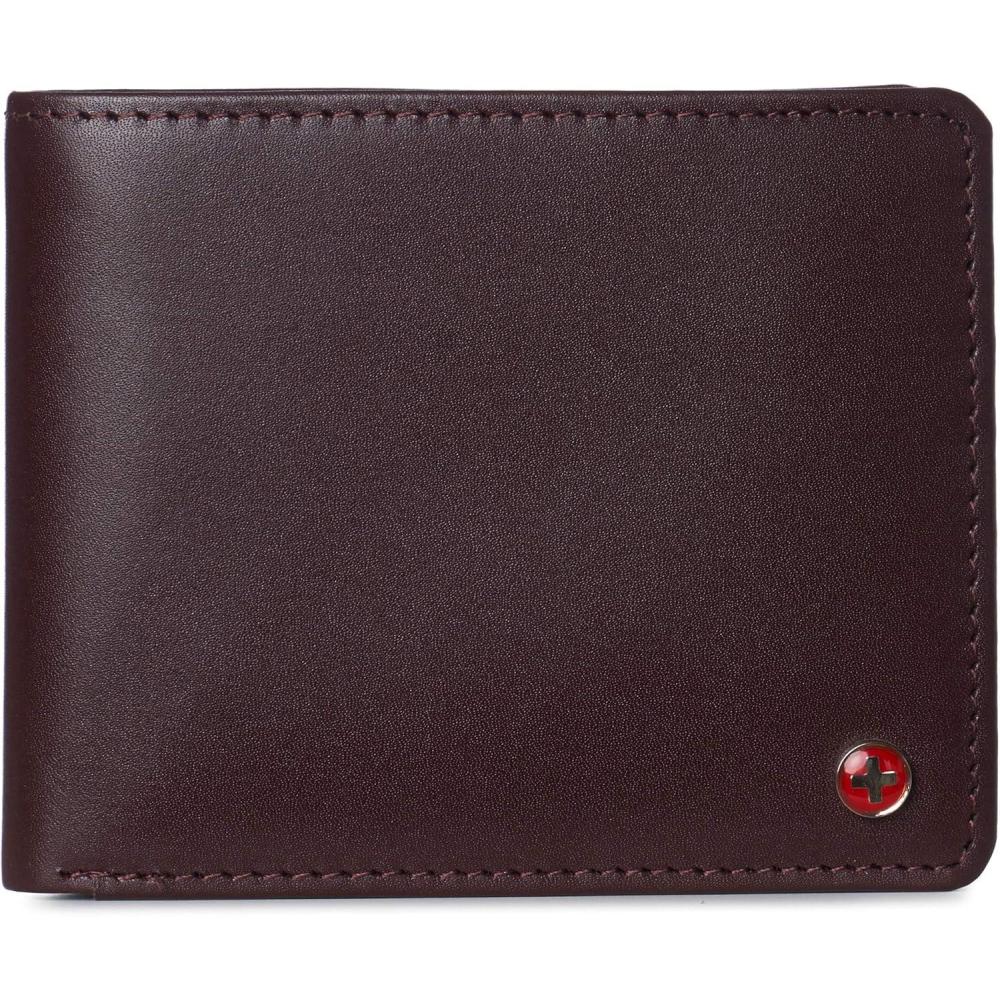 image:imageAlpine Swiss Wallet for Men Nolan Commuter Bifold Dual ID Windows for License Work Badge RFID Protection Divided Bill Section Gift Boxed Nubuck BlackSmooth Finish Burgundy