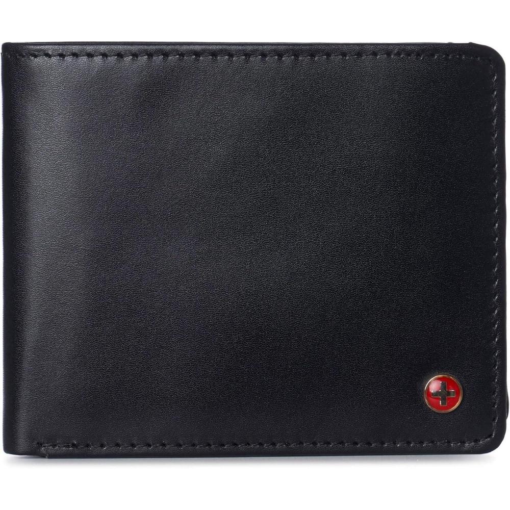 image:imageAlpine Swiss Wallet for Men Nolan Commuter Bifold Dual ID Windows for License Work Badge RFID Protection Divided Bill Section Gift Boxed Nubuck BlackSmooth Finish Black