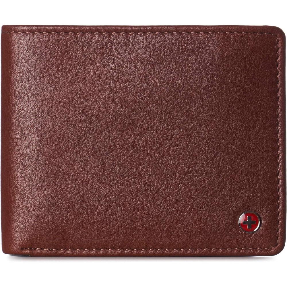 image:imageAlpine Swiss Wallet for Men Nolan Commuter Bifold Dual ID Windows for License Work Badge RFID Protection Divided Bill Section Gift Boxed Nubuck BlackTan