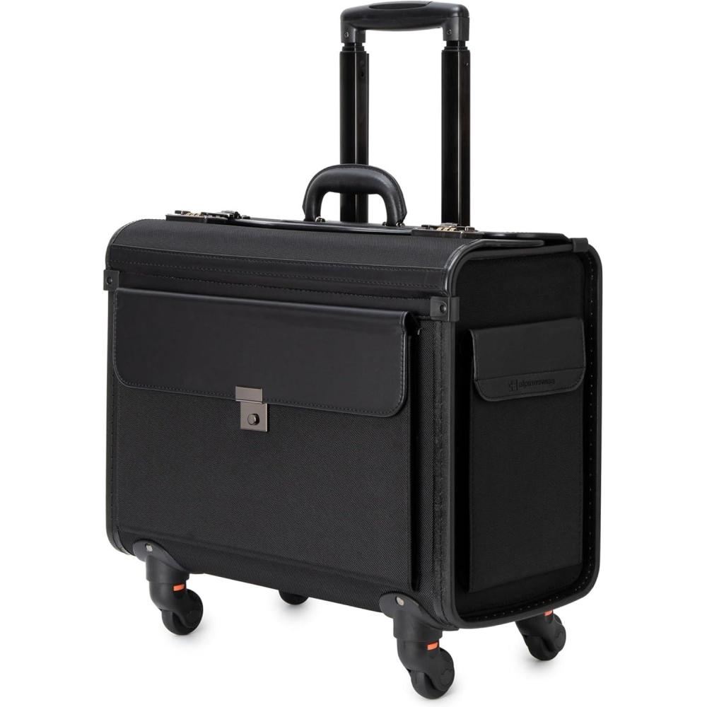 image:imageAlpine Swiss Wheeled Briefcase  Rolling Briefcase Locking Telescopic Handle 4 Replaceable Wheels  Pilot Lawyer Litigator Attache Case  17 Laptop Compartment  Dual Combo Locks  Organizer PocketsBlack