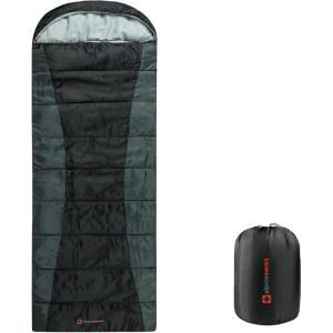Alpine Swiss 0°C (32°F) Sleeping Bag Lightweight Waterproof with Compression Sack Adults All Seasons Camping Hiking Backpacking Travel Outdoor Indoor(Black Gray)