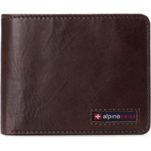 Alpine Swiss Connor Executive Bifold Wallet | Business Passcase for Men | Premium Leather | Dual ID Windows | RFID Blocking | Gift Box Included Soft Nappa Black(Glossy Nappa Brown)