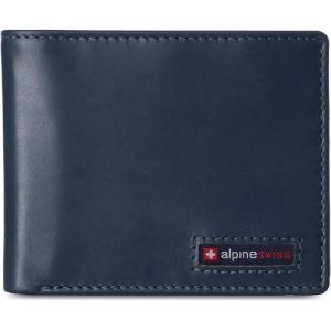 Alpine Swiss Connor Executive Bifold Wallet | Business Passcase for Men | Premium Leather | Dual ID Windows | RFID Blocking | Gift Box Included Soft Nappa Black(Glossy Nappa Teal)