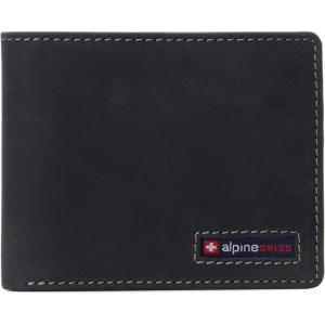 Alpine Swiss Connor Executive Bifold Wallet | Business Passcase for Men | Premium Leather | Dual ID Windows | RFID Blocking | Gift Box Included Soft Nappa Black(Nubuck Black)