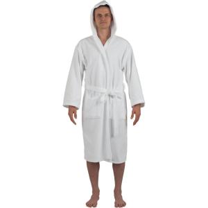 Alpine Swiss Dane Mens Hooded Bathrobe Pure Cotton Terry Cloth Long Robe for Men Super Absorbent Quick Drying Luxury Spa Robe(White)