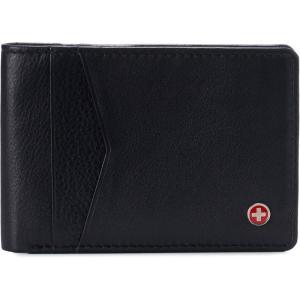 Alpine Swiss Delaney Slim Bifold Wallet | Front Pocket Wallet | 8 Card Slots ID Window | Outside Card Slot| RFID Protected Premium Leather | Gift Box(Black)