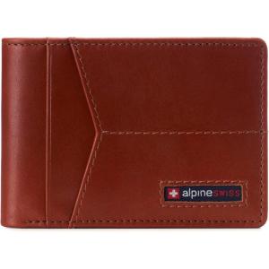 Alpine Swiss Delaney Slim Bifold Wallet | Front Pocket Wallet | 8 Card Slots ID Window | Outside Card Slot| RFID Protected Premium Leather | Gift Box(Glossy Nappa Tan)