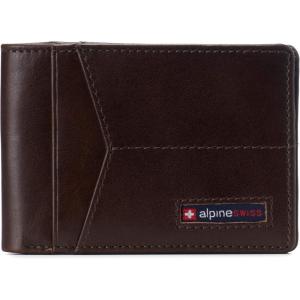 Alpine Swiss Delaney Slim Bifold Wallet | Front Pocket Wallet | 8 Card Slots ID Window | Outside Card Slot| RFID Protected Premium Leather | Gift Box(Glossy Nappa Brown)