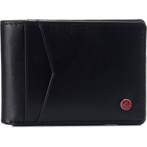 Alpine Swiss Delaney Slim Bifold Wallet | Front Pocket Wallet | 8 Card Slots ID Window | Outside Card Slot| RFID Protected Premium Leather | Gift Box(Smooth Finish Black)