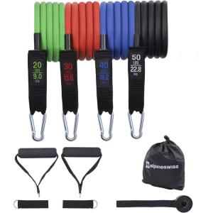 Alpine Swiss Exercise Resistance Bands Set with Handles, Door Anchor, Ankle Straps and Carry Bag for Men and Women(140 lbs)