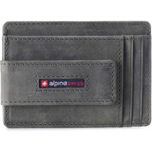 Alpine Swiss Harper Mens RFID Slim Front Pocket Wallet Magnetic Money Clip ID Card Holder Leather Nubuck Gray