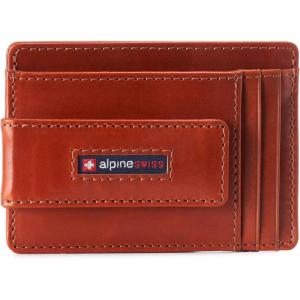 Alpine Swiss Harper Mens RFID Slim Money Clip Front Pocket Wallet Minimalist Leather ID Card Holder | RFID, Slim, Money Clip, Front Pocket, Minimalist, ID Card Holder(Glossy Nappa Tan)