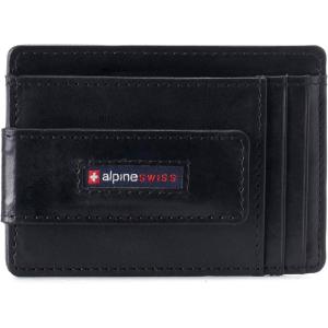 Alpine Swiss Harper Mens RFID Slim Money Clip Front Pocket Wallet Minimalist Leather ID Card Holder | RFID, Slim, Money Clip, Front Pocket, Minimalist, ID Card Holder(Glossy Nappa Black)