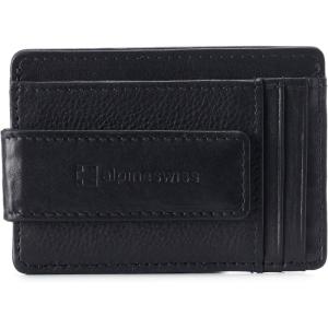 Alpine Swiss Harper Mens RFID Slim Money Clip Front Pocket Wallet Minimalist Leather ID Card Holder | RFID, Slim, Money Clip, Front Pocket, Minimalist, ID Card Holder(Black)