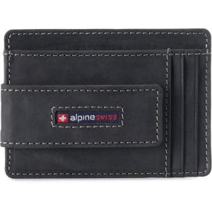 Alpine Swiss Harper Mens RFID Slim Money Clip Front Pocket Wallet Minimalist Leather ID Card Holder | RFID, Slim, Money Clip, Front Pocket, Minimalist, ID Card Holder(Nubuck Black)