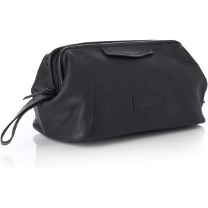 Alpine Swiss Lauter Toiletry Bag Genuine Leather Shaving Kit Dopp Kit Travel Case(Black)